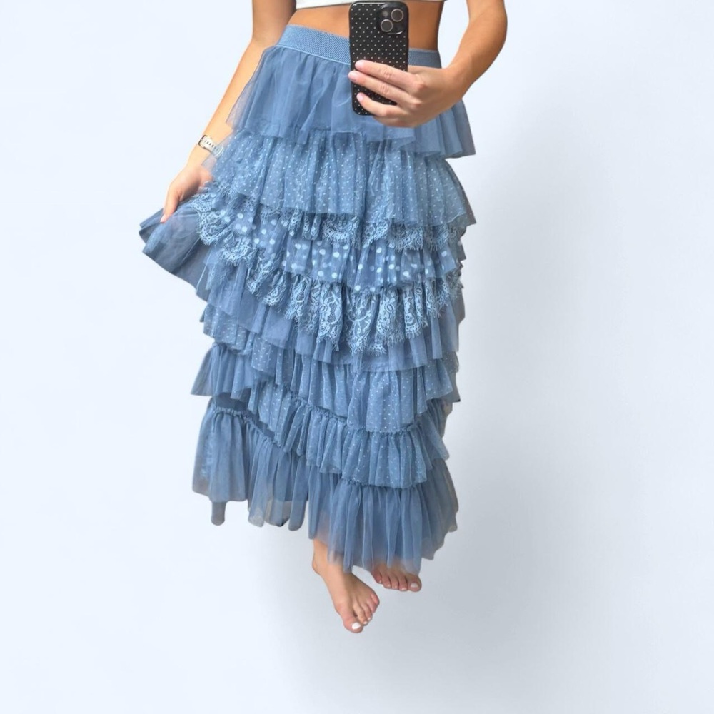 Anthropologie Blue Layered Maxi Skirt